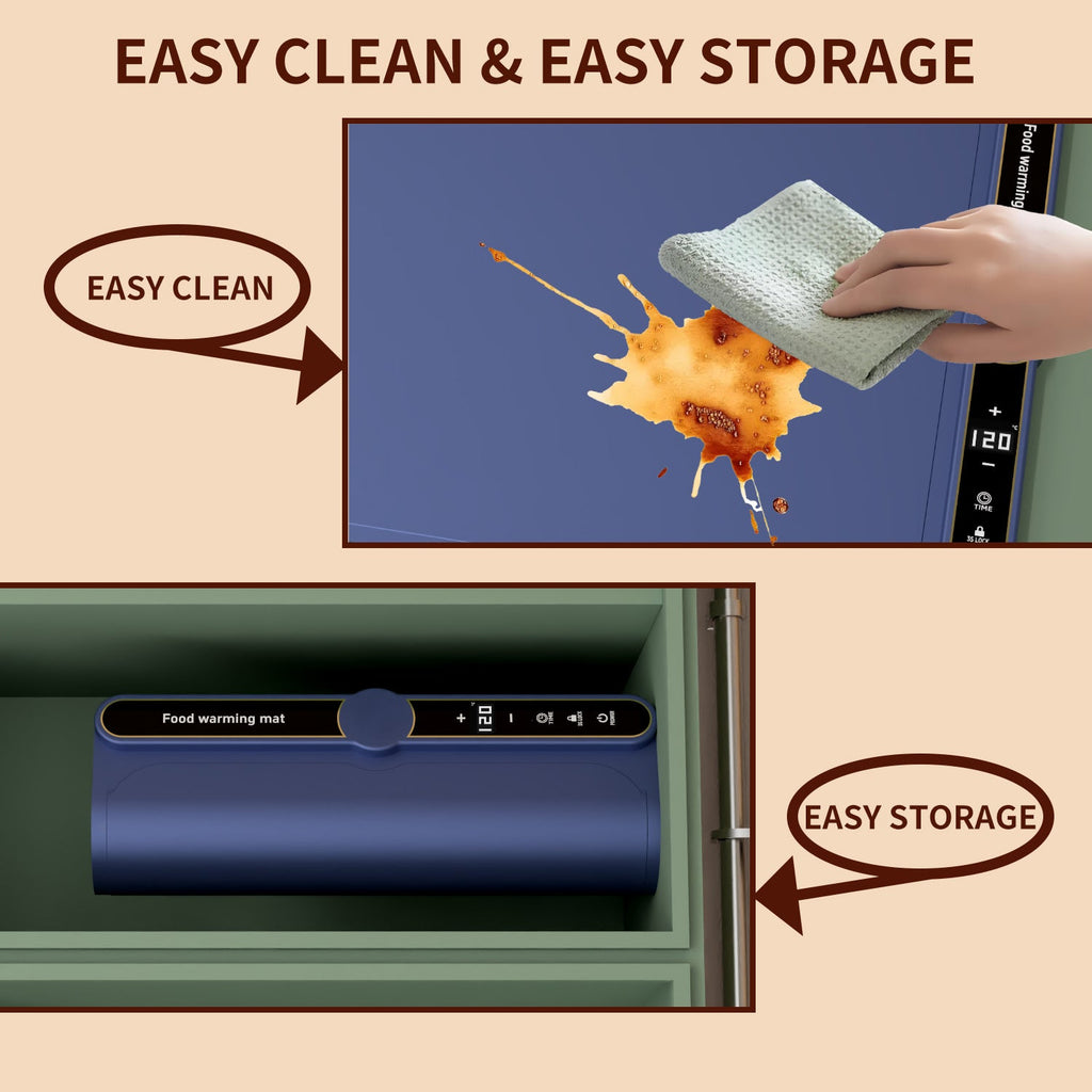 Foldable Heating Plate Mat Portable Keep Food Warm Electric Warming Mat For 8 Dishes With Time Setting - Blue