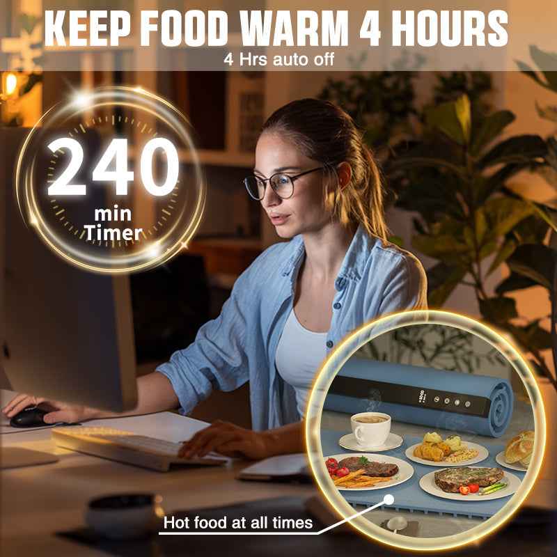 Silicone Food Warmer Tray With Timer And Child Lock Five-Level Temperature Adjustment Heat-Retaining Pad Silicone Insulated Food Tray