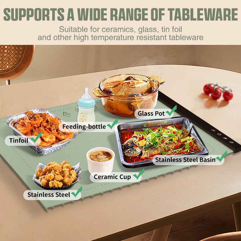 Silicone Food Warmer Tray With Timer And Child Lock Five-Level Temperature Adjustment Heat-Retaining Pad Silicone Insulated Food Tray
