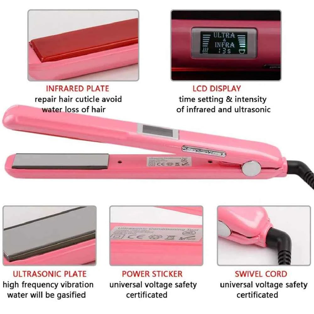 RUCHA Ultrasonic Infrared Hair Straightener Cold Hair Care Flat Iron for Professional Hair Treament Recovers Damaged