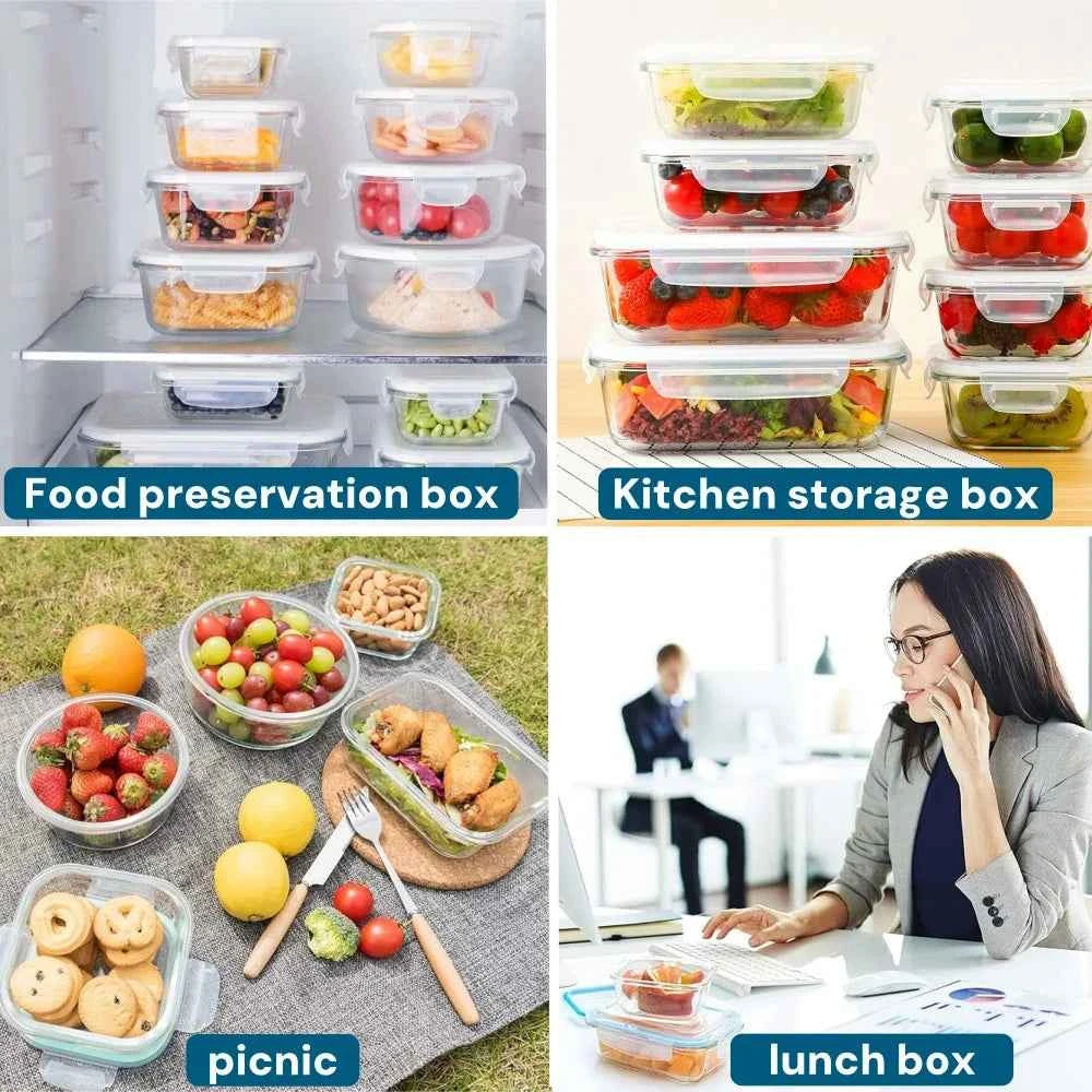 Glass Lunch Box Food Storage Containers, Meal Prep , Airtight Bento Boxes, for Microwave, Oven, Freezer and Dishwasher, BPA Free