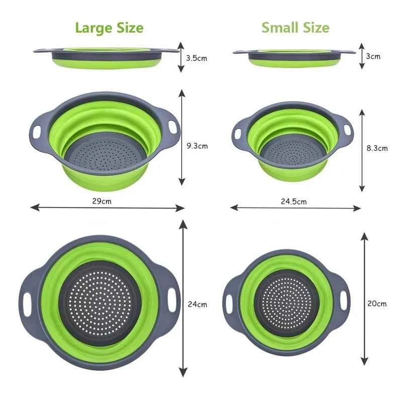 Folding Silicone Drain Basket 2PCS Round Fruit Vegetable Washing Basket Square Foldable Strainer Colander Kitchen Drain Gadgets
