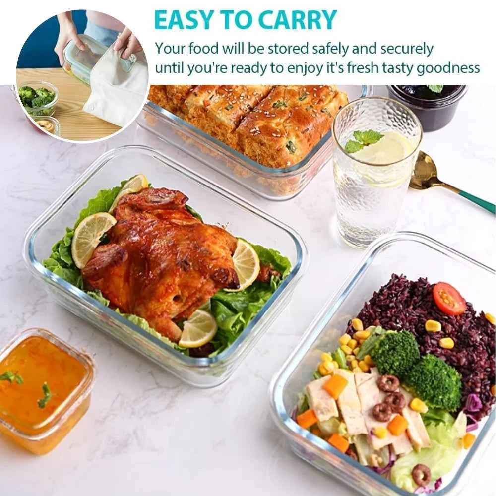 Glass Lunch Box Food Storage Containers, Meal Prep , Airtight Bento Boxes, for Microwave, Oven, Freezer and Dishwasher, BPA Free