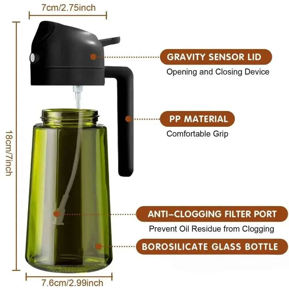 2 in 1 Olive Oil Dispenser Bottle 470ml Light-Blocking Dark Oil Sprayer for Cooking for Kitchen