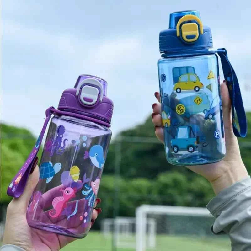 600ML Children's Water Bottle with Straw Student Drinking Bottle Plastic Sports Water Bottle Portable Anti-fall and Leak Proof