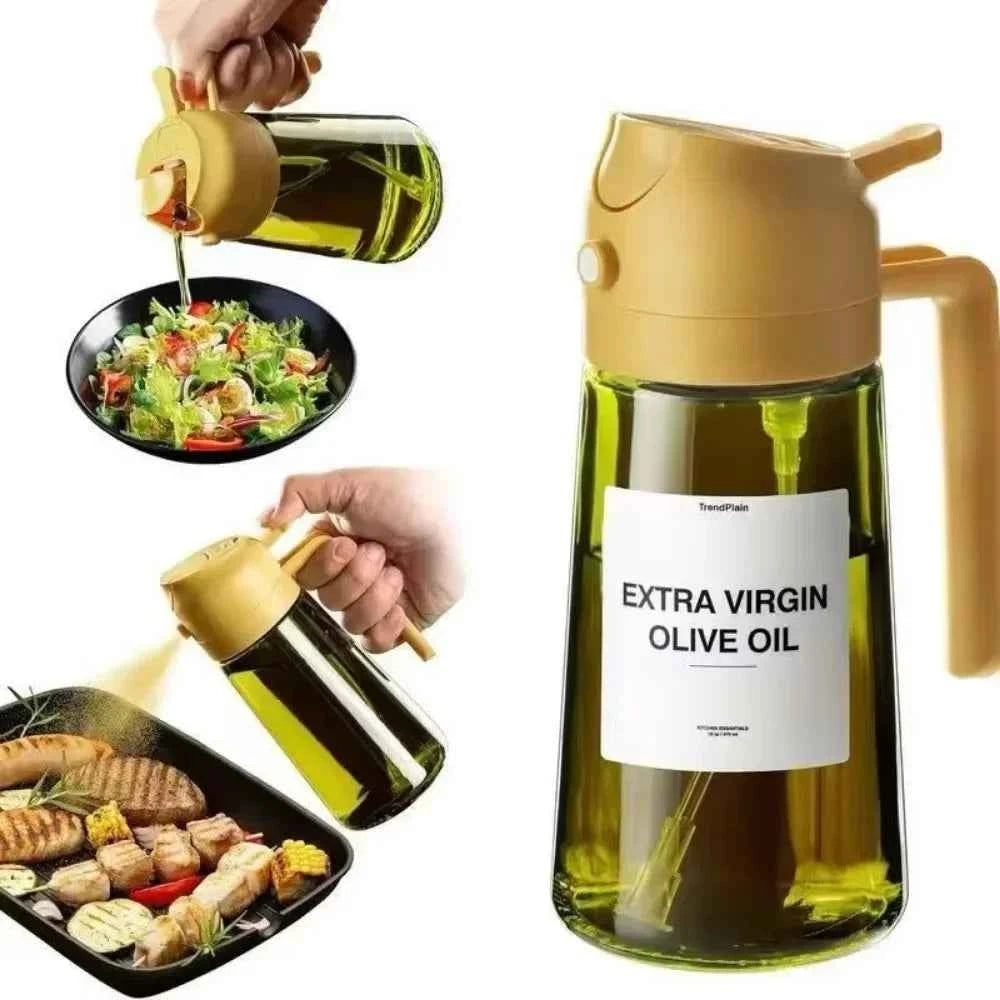 2 in 1 Olive Oil Dispenser Bottle 470ml Light-Blocking Dark Oil Sprayer for Cooking for Kitchen