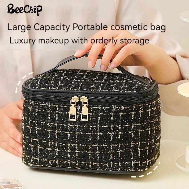 Cosmetic Bag Large Capacity Portable Handbag Woven Cosmetics Makeup Brush Storage Household Travel Wash Bag