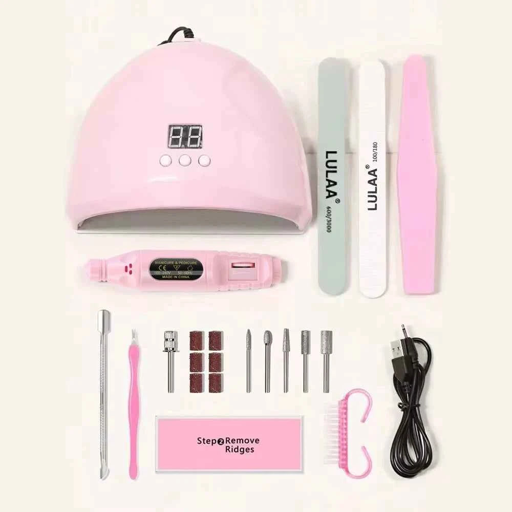 YIKOOLIN 7-in-1Nail Art Tool Set With LED UV Nail Lamp 20000RPM Lectric Drill Machine Nail Brush Nail Separator Polishing Bloc