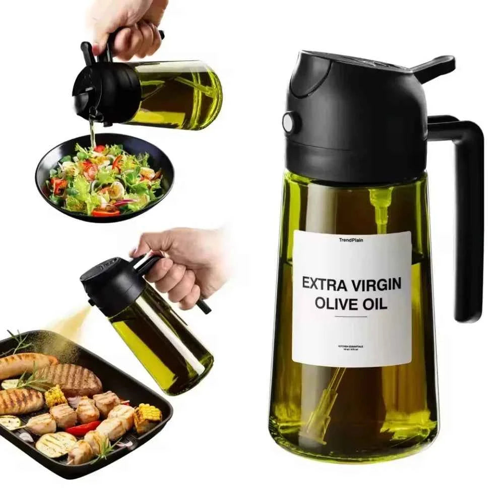 2 in 1 Olive Oil Dispenser Bottle 470ml Light-Blocking Dark Oil Sprayer for Cooking for Kitchen