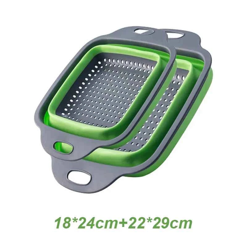 Folding Silicone Drain Basket 2PCS Round Fruit Vegetable Washing Basket Square Foldable Strainer Colander Kitchen Drain Gadgets