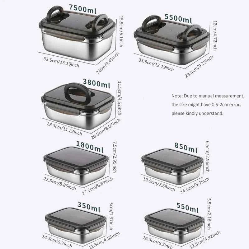 1PC 304 Stainless Steel Lunch Bento Box Family Refrigerator Food Storage Containers Portable Outdoor Lunch Boxes 7 Sizes Choice