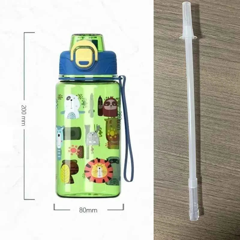 600ML Children's Water Bottle with Straw Student Drinking Bottle Plastic Sports Water Bottle Portable Anti-fall and Leak Proof