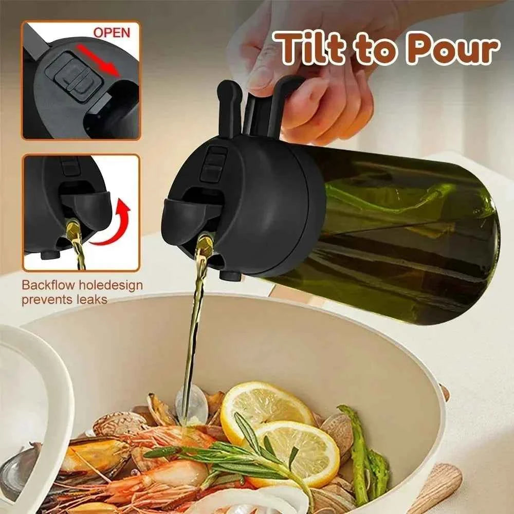 2 in 1 Olive Oil Dispenser Bottle 470ml Light-Blocking Dark Oil Sprayer for Cooking for Kitchen