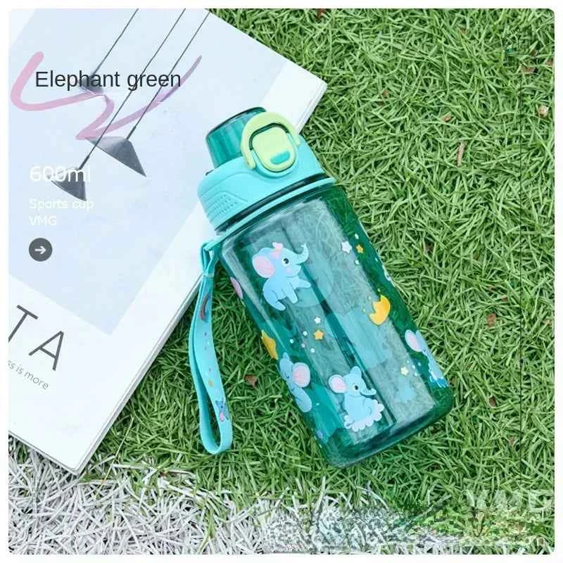 600ML Children's Water Bottle with Straw Student Drinking Bottle Plastic Sports Water Bottle Portable Anti-fall and Leak Proof