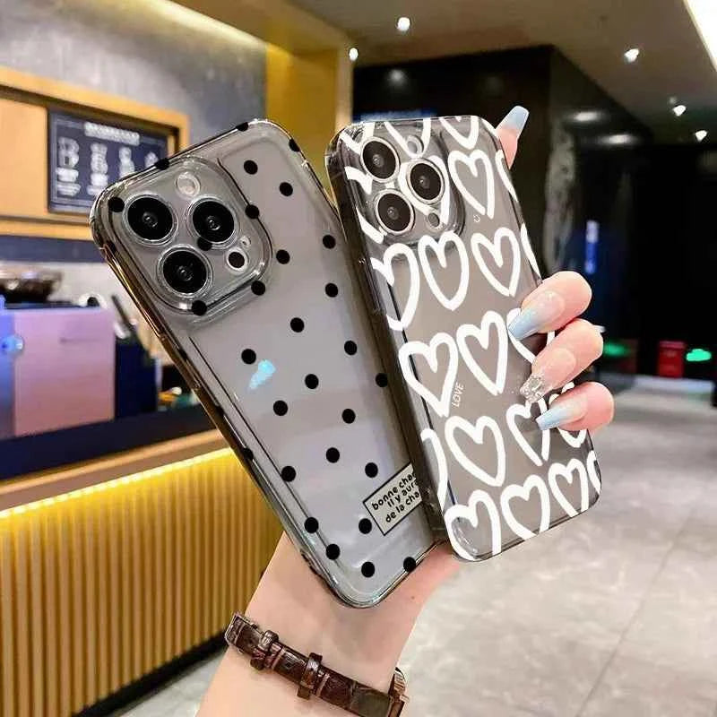 Cute Cartoon Love Heart Phone Case For iPhone 16 Pro Max 14 12 13 11 15 Case Mini X XR XS 7 8 Plus SE 2 3 Transparent Soft Cover