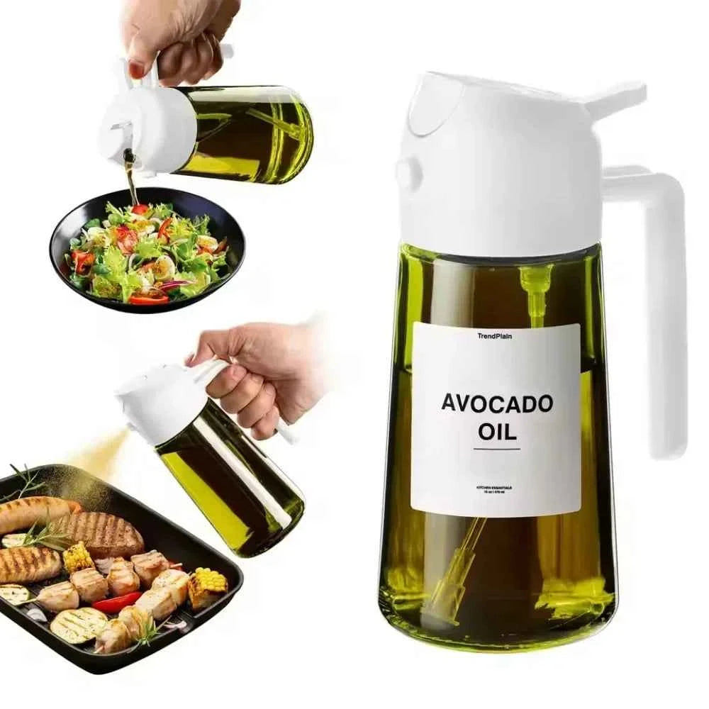 2 in 1 Olive Oil Dispenser Bottle 470ml Light-Blocking Dark Oil Sprayer for Cooking for Kitchen