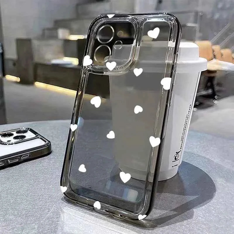 Cute Cartoon Love Heart Phone Case For iPhone 16 Pro Max 14 12 13 11 15 Case Mini X XR XS 7 8 Plus SE 2 3 Transparent Soft Cover