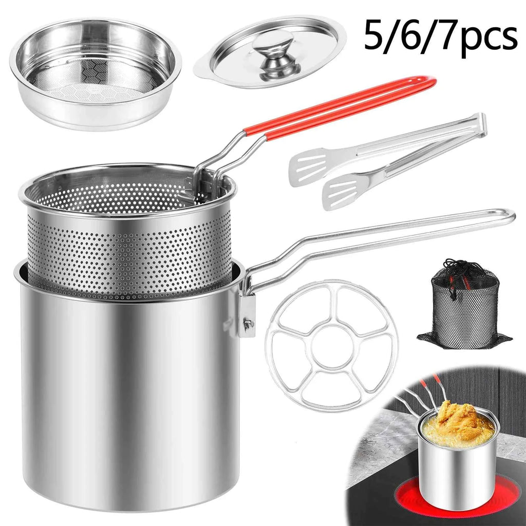 Stainless Steel Deep Fryer with Frying Basket Multifunctional Oil Fryer Pot Kitchen Specific Frying Chicken Fries Cooking Tools