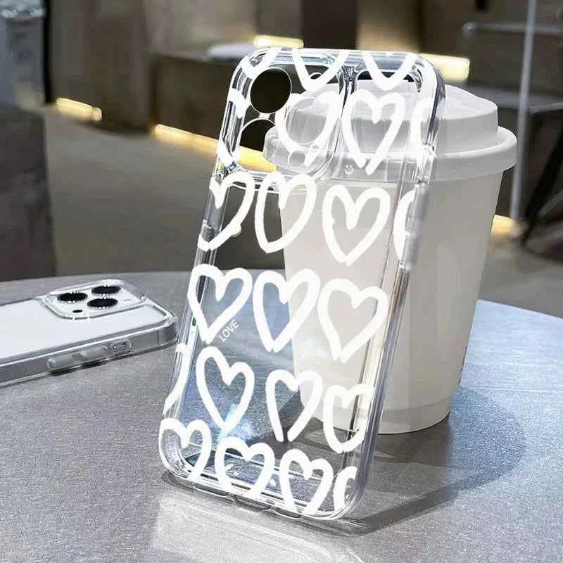 Cute Cartoon Love Heart Phone Case For iPhone 16 Pro Max 14 12 13 11 15 Case Mini X XR XS 7 8 Plus SE 2 3 Transparent Soft Cover
