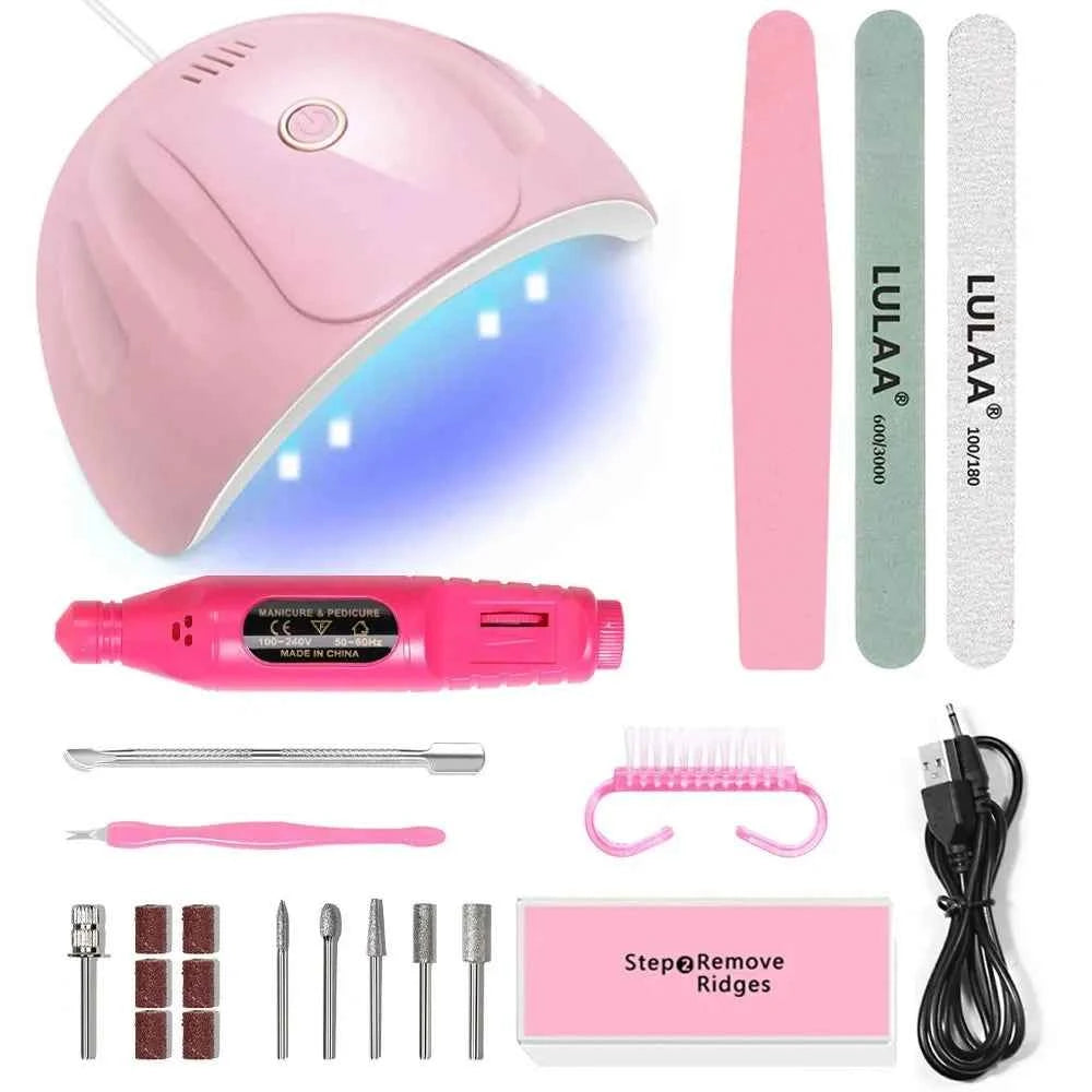 YIKOOLIN 7-in-1Nail Art Tool Set With LED UV Nail Lamp 20000RPM Lectric Drill Machine Nail Brush Nail Separator Polishing Bloc
