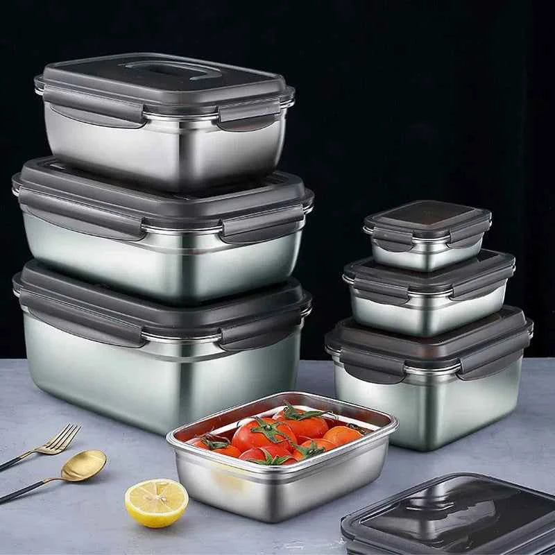 1PC 304 Stainless Steel Lunch Bento Box Family Refrigerator Food Storage Containers Portable Outdoor Lunch Boxes 7 Sizes Choice