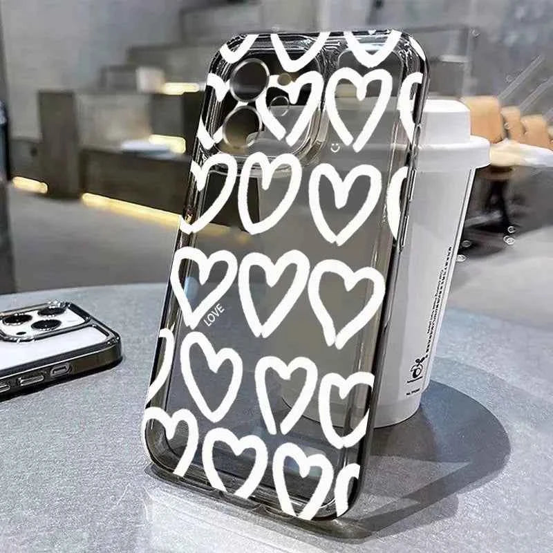 Cute Cartoon Love Heart Phone Case For iPhone 16 Pro Max 14 12 13 11 15 Case Mini X XR XS 7 8 Plus SE 2 3 Transparent Soft Cover