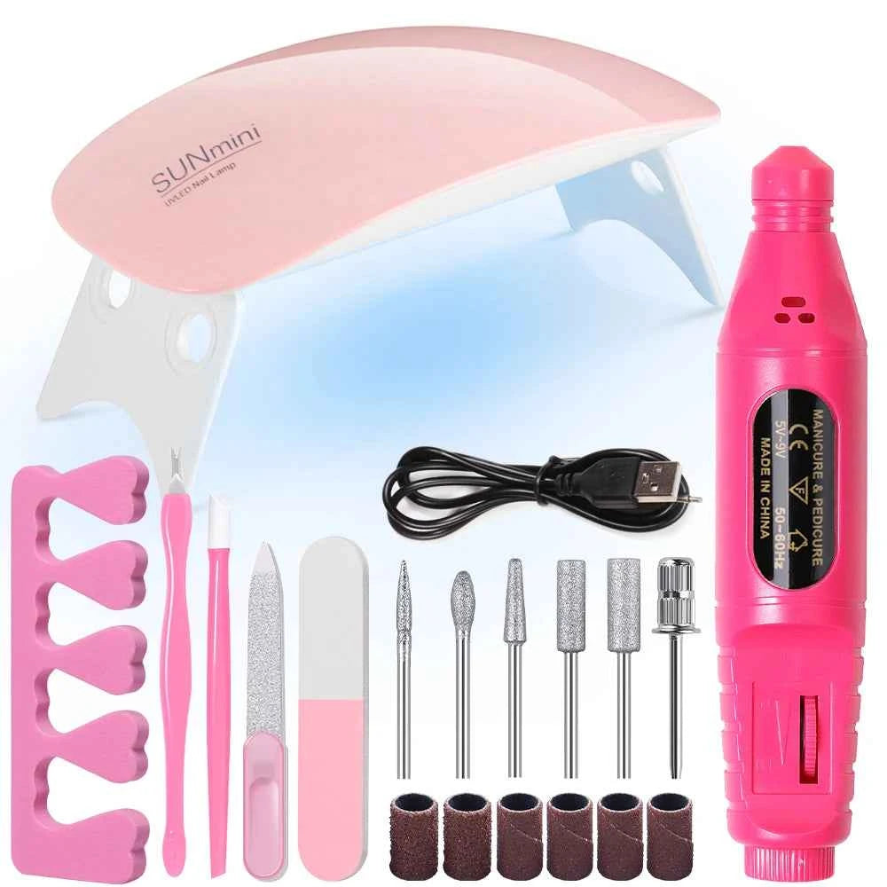 YIKOOLIN 7-in-1Nail Art Tool Set With LED UV Nail Lamp 20000RPM Lectric Drill Machine Nail Brush Nail Separator Polishing Bloc