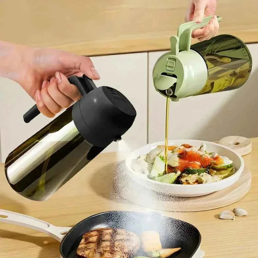 2 in 1 Olive Oil Dispenser Bottle 470ml Light-Blocking Dark Oil Sprayer for Cooking for Kitchen
