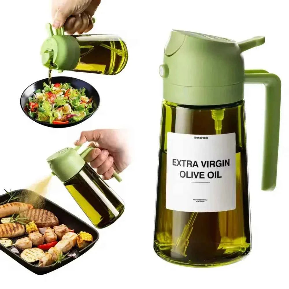 2 in 1 Olive Oil Dispenser Bottle 470ml Light-Blocking Dark Oil Sprayer for Cooking for Kitchen