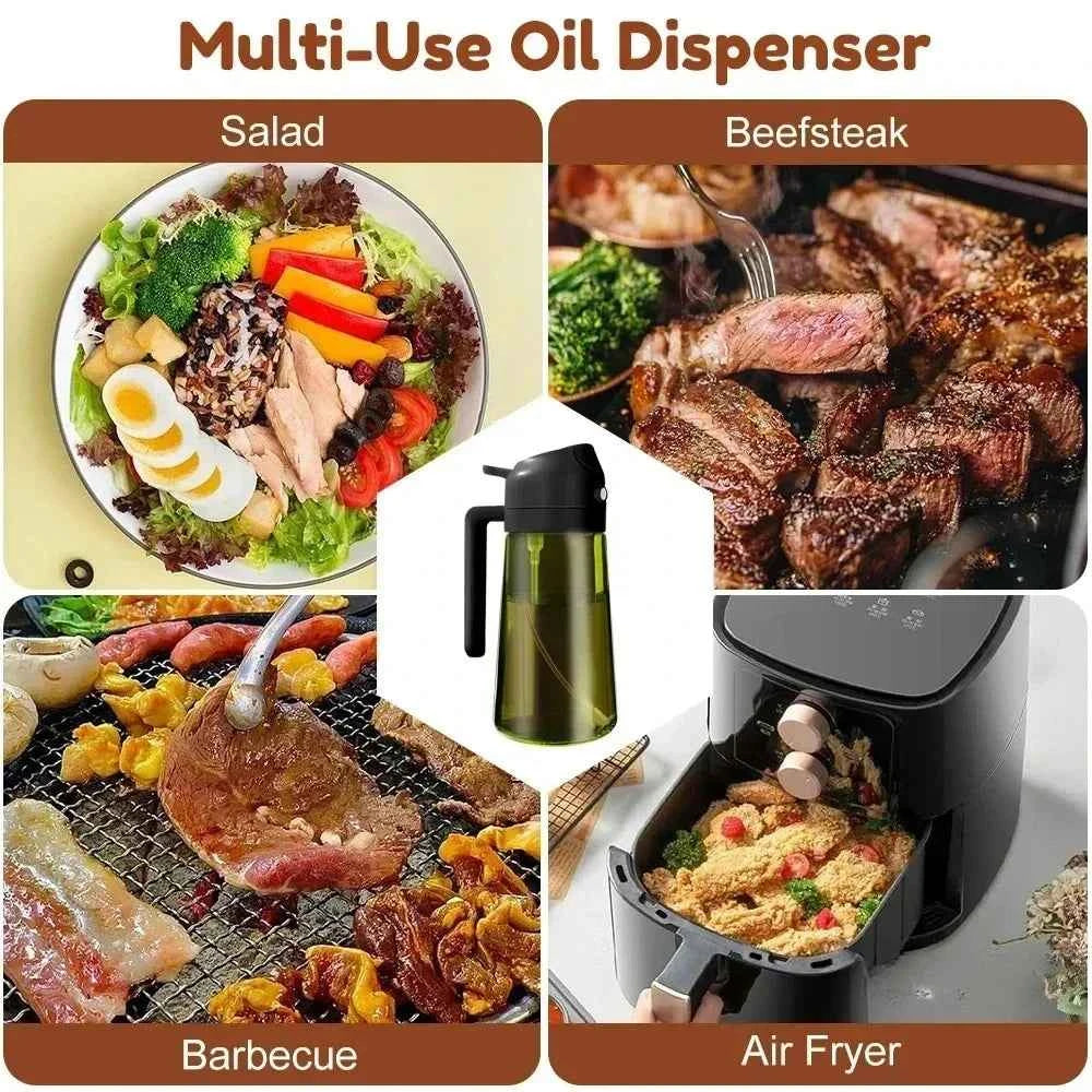 2 in 1 Olive Oil Dispenser Bottle 470ml Light-Blocking Dark Oil Sprayer for Cooking for Kitchen
