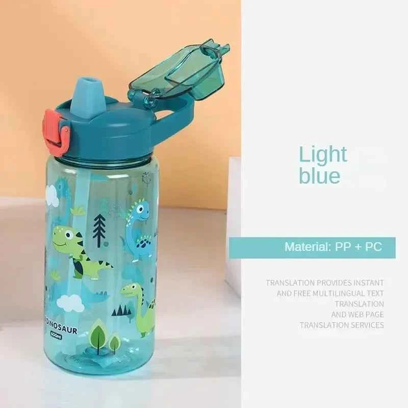 600ML Children's Water Bottle with Straw Student Drinking Bottle Plastic Sports Water Bottle Portable Anti-fall and Leak Proof